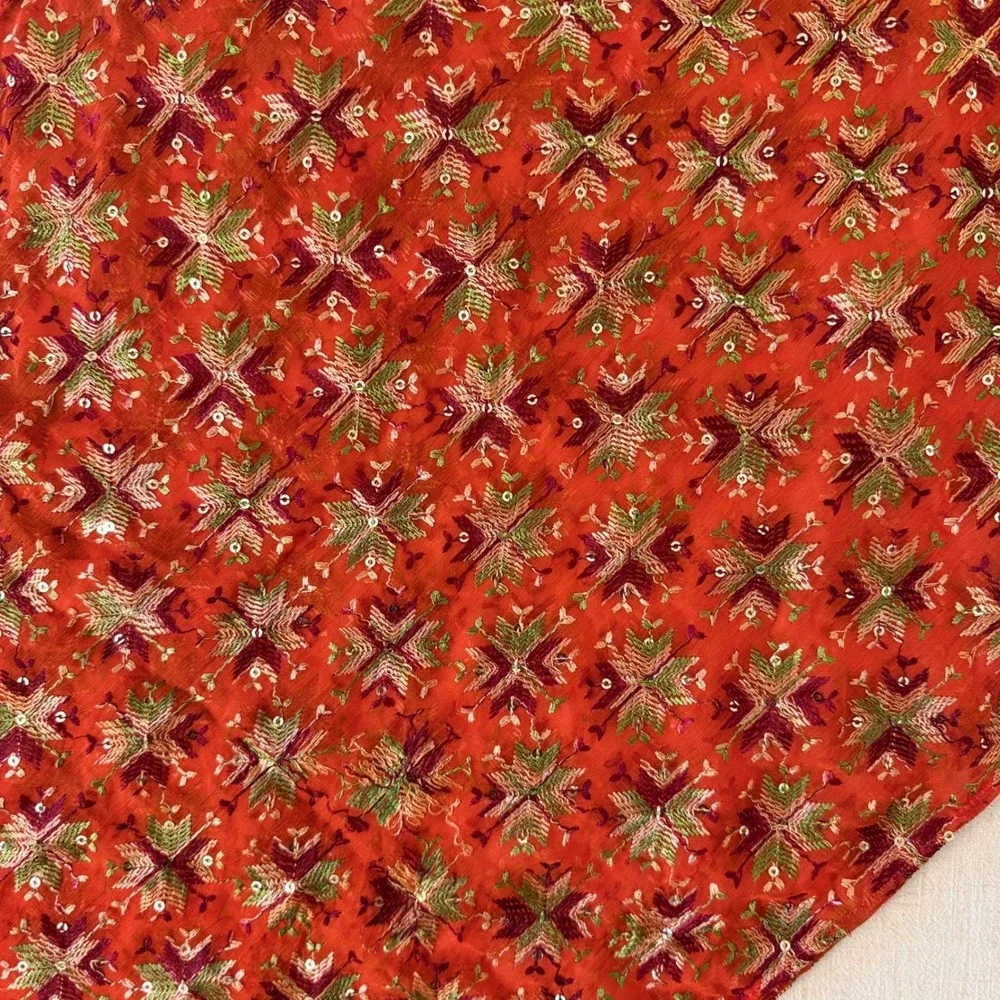 Raj Embroidered Sequin Infinity Scarf One Size Orange 100%‎ Silk Floral Bohemian